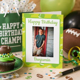 Green Football Themed Birthday Greeting Photo Card