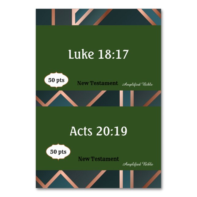 Green for Game Table Number (Back)