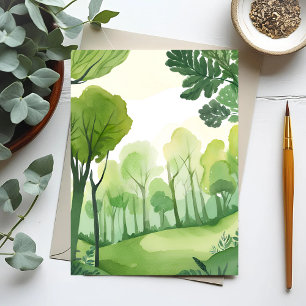 Green Forest   Airy Watercolor Landscape Postcard