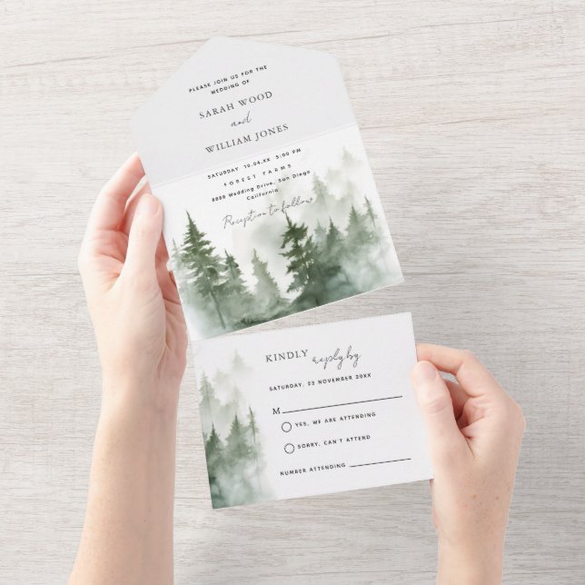 Green forest All in One Wedding Invite (Tearaway)