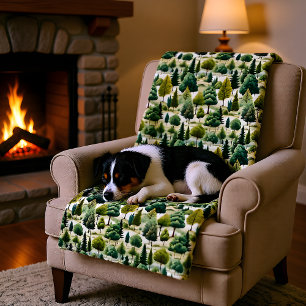 Green Forest Botanical Print Illustration Fleece Blanket