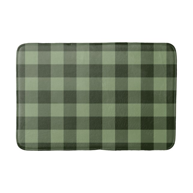 Green Forest Chequered Squares Plaid Bath Mat (Front)