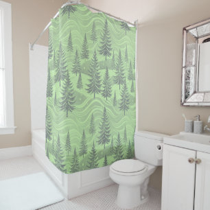 Green Forest Christmas Shower Curtain
