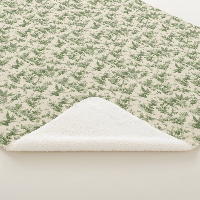 Green Forest fairies Toile de Jouy Pattern Sherpa Blanket (3/4)