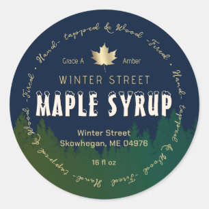 Green Forest Gold Leaf Wood Fired Maple Syrup Classic Round Sticker