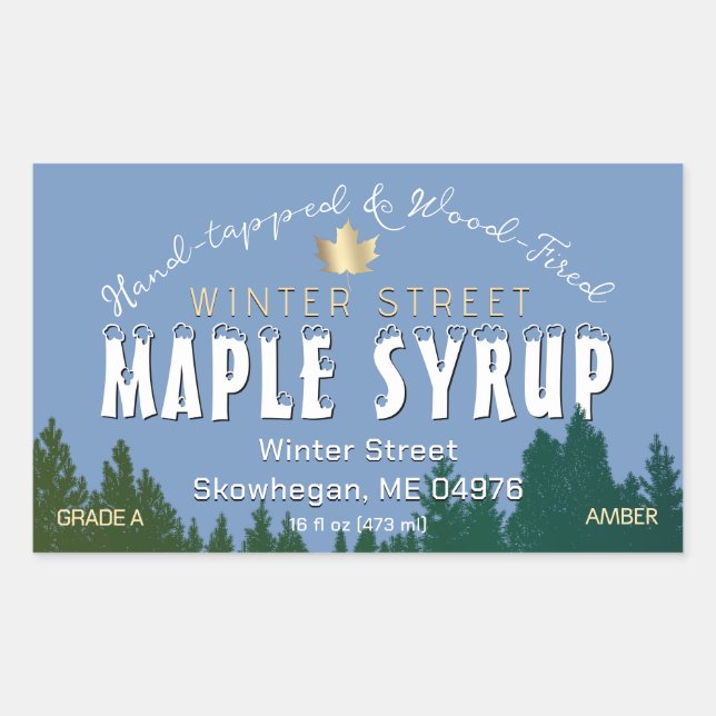 Green Forest Gold Leaf Wood Fired Maple Syrup Rectangular Sticker (Front)