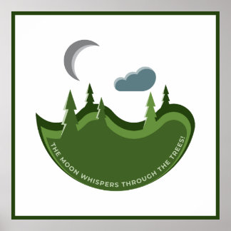 Green Forest In The Moonlight Illustration Poster