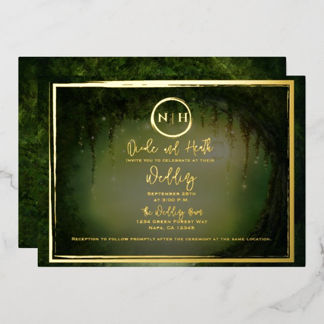 Green Forest Lights Elegant Wedding Gold  (Front/Back)