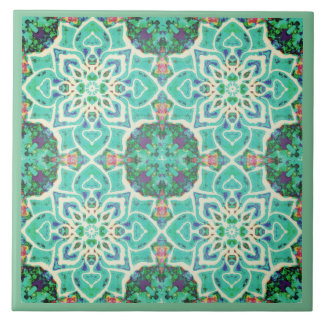 Green forest mandala geometric tile