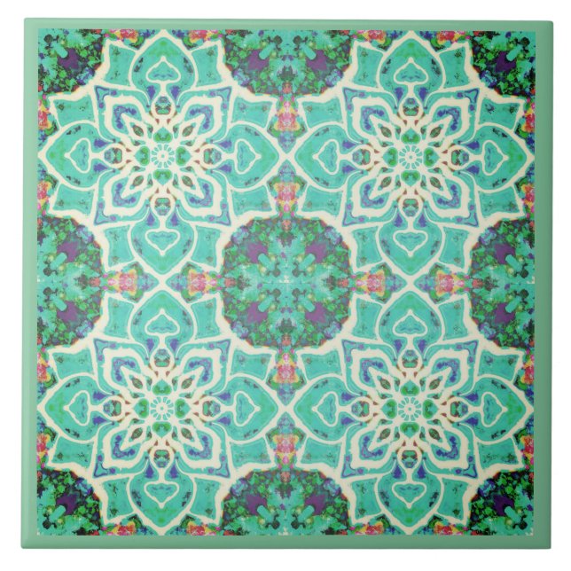 Green forest mandala geometric  tile (Front)