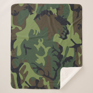 Green Forest Military Camo Sherpa Blanket