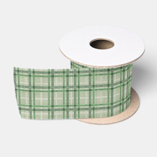 Green forest plaid satin ribbon