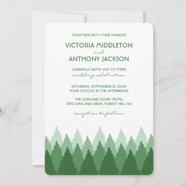 Green Forest Range Woodland Wedding Invitation (Front)