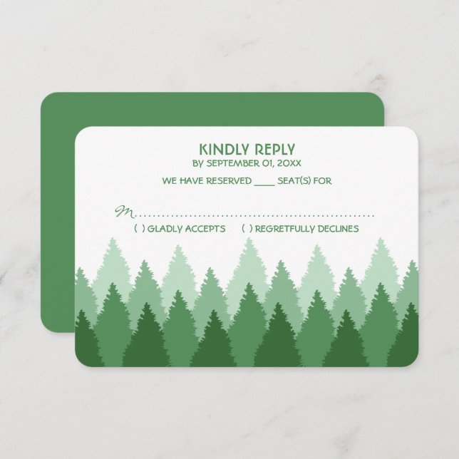 Green Forest Range Woodland Wedding RSVP Card (Front/Back)