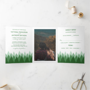 Green Forest Range Woodland Wedding Suite Tri-Fold Invitation