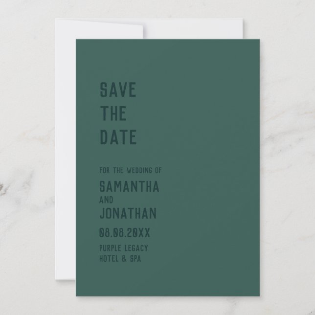 Green Forest Simple Modern Wedding Save The Date Invitation (Front)