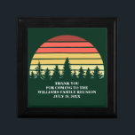 Green Forest Sunset Custom Family Reunion Party Gift Box<br><div class="desc">Cool forest sunset gift box in beautiful green for an outdoor family reunion party or nature retreat. This custom design features a beautiful vintage sunset over a forest of pretty trees above your personalised text.</div>