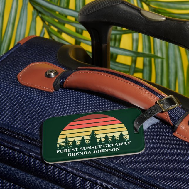 Green Forest Sunset Nature Customisable Luggage Tag (Front Insitu 3)