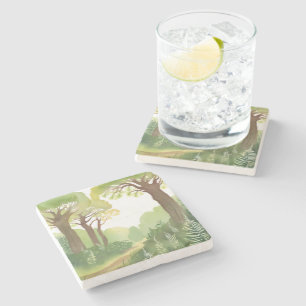 Green Forest Trees   Nature Beautiful Watercolor Stone Coaster