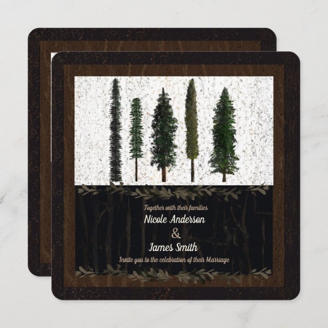 Green Forest Trees Rustic Woodsy Wedding Invitation (Front/Back)
