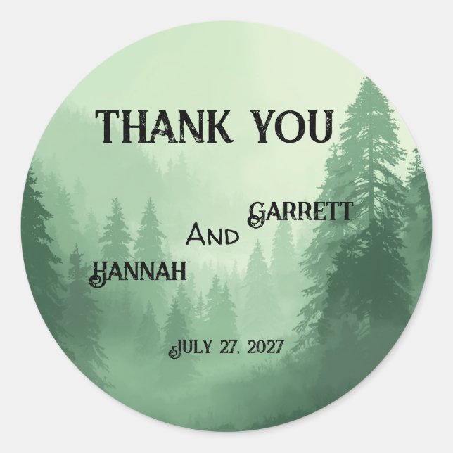 Green Forest Wedding  Classic Round Sticker (Front)