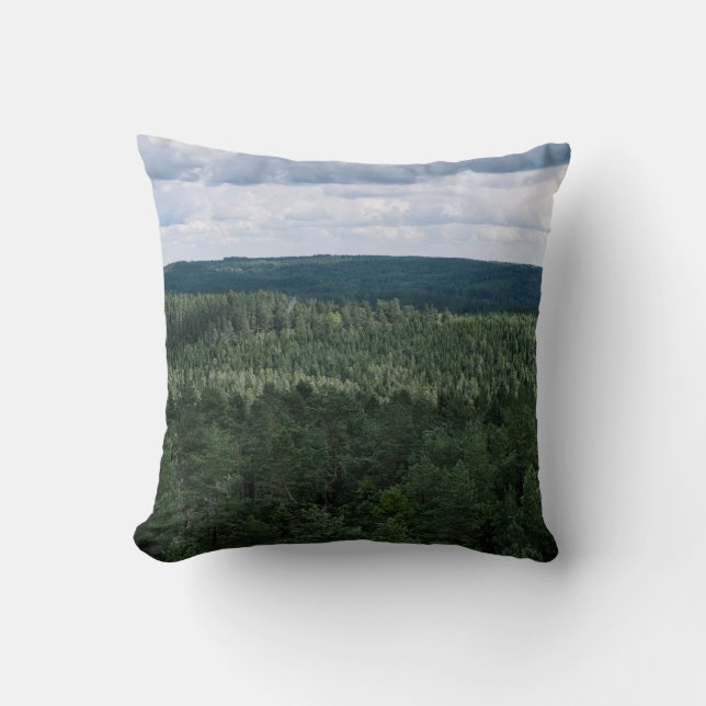 Green Forest With Clouds Nature Landscape Photo Cushion (Front)