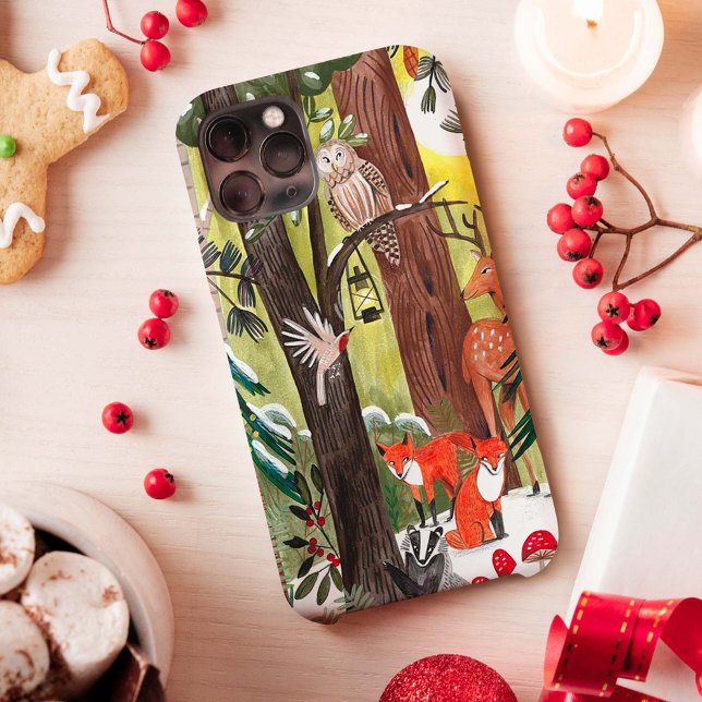 Green forest with woodland animals Christmas  Case-Mate iPhone Case (Creator Uploaded)