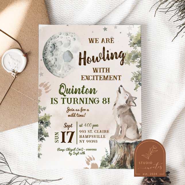 Green Forest Wolf Howling Birthday  Invitation (Creator Uploaded)