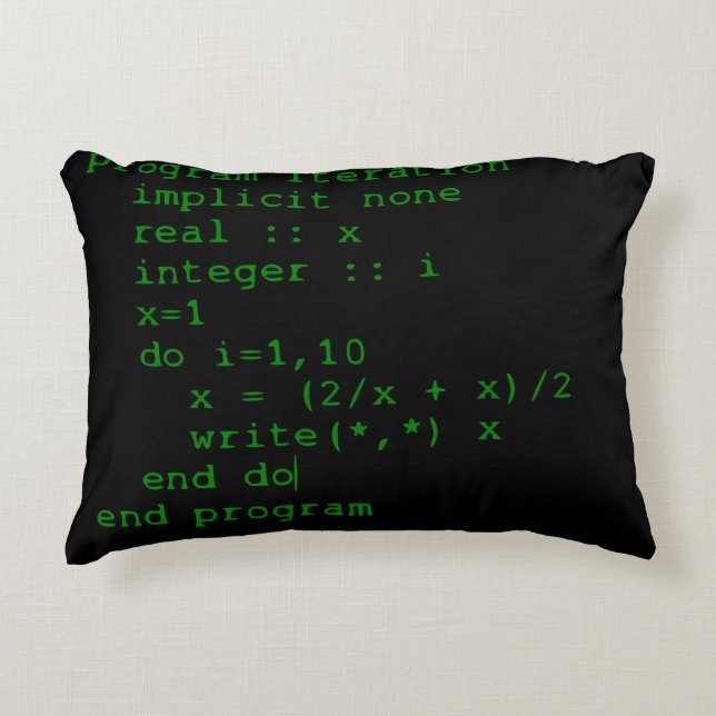 Green Fortran Code Decorative Cushion (Front)