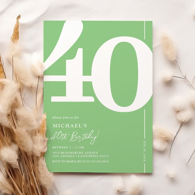 Green Forty 40th Birthday Party Invitations (Creator Uploaded)
