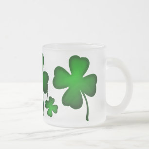 Green Four Leaf Clover Frosted Glass Coffee Mug