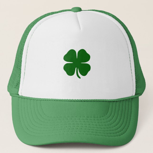 Green Four Leaf Clover Lucky Irish Modern Trucker Hat (Front)