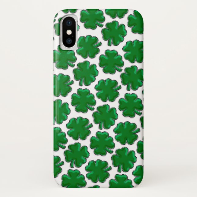 Green Four Leaf Clover Pattern Case-Mate iPhone Case (Back)