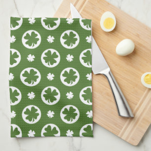 Green Four Leaf Clover Pattern Tea Towel