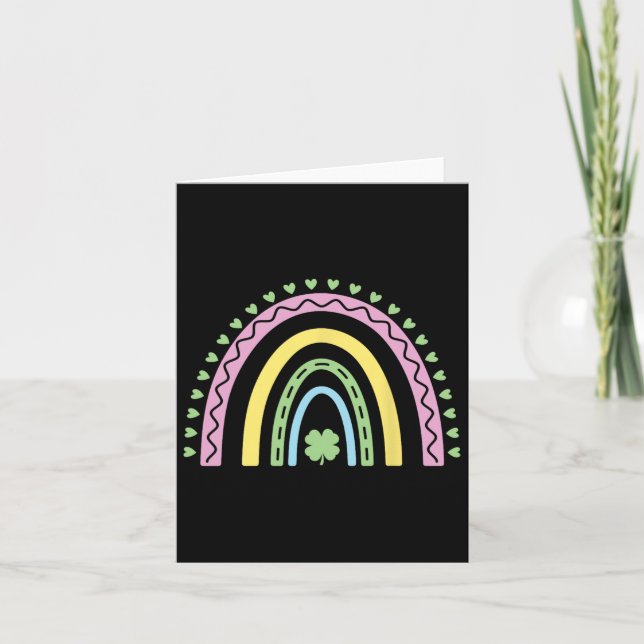 Green Four Leaf Clover Rainbow St Patrick's Day Bo Card (Front)