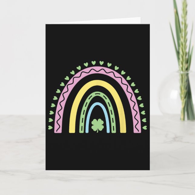 Green Four Leaf Clover Rainbow St Patrick's Day Bo Card (Front)