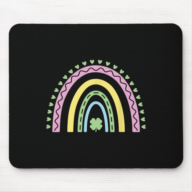 Green Four Leaf Clover Rainbow St Patrick's Day Bo Mouse Pad (Front)