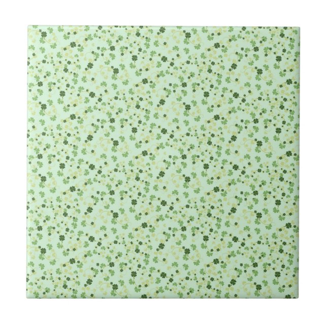 Green Four Leaf Clovers St Patricks Day Tile (Front)