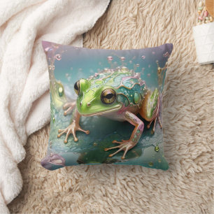 Green Fractal Art Frog, Cushion