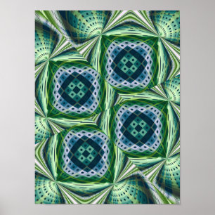 Green Fractal Art Geometric Diamond Pattern Poster
