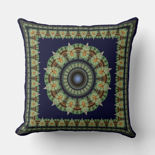 Green fractal fairy oriental pattern cushion (Front)