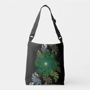 Green Fractal Flower Crossbody Bag