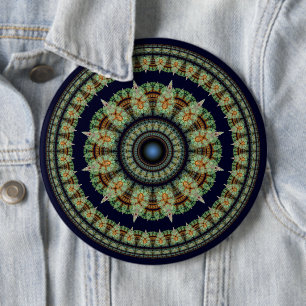 Green fractal ornate pattern 6 cm round badge