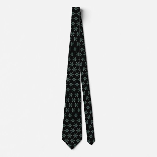 Green Fractal Star Snowflake Christmas Tree Black Tie (Front)