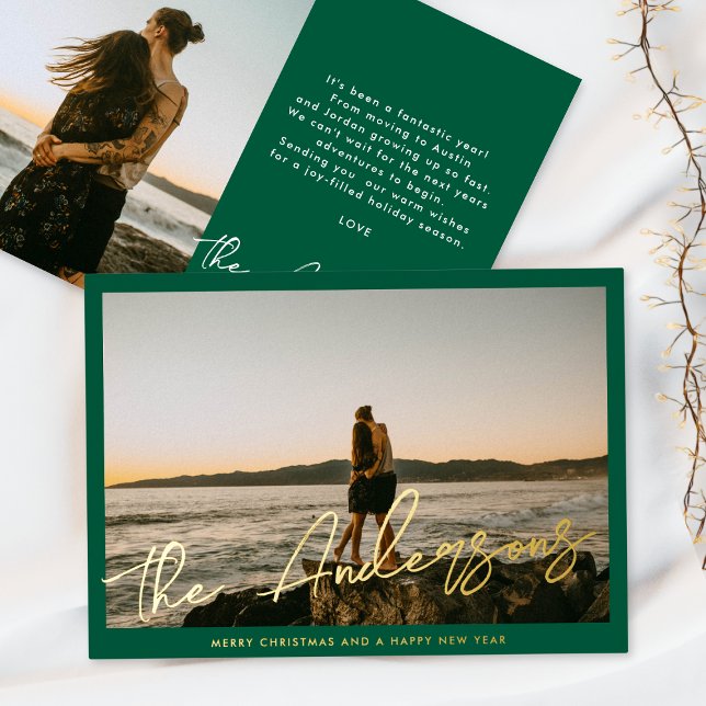 Green Frame Gold Brush Script Photo Christmas (Creator Uploaded)