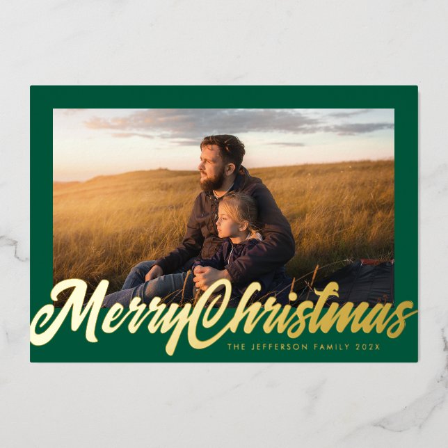 Green Frame & Gold Merry Christmas Photo (Front)