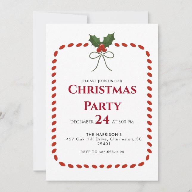 Green frame Holiday Christmas Dinner Invitation (Front)