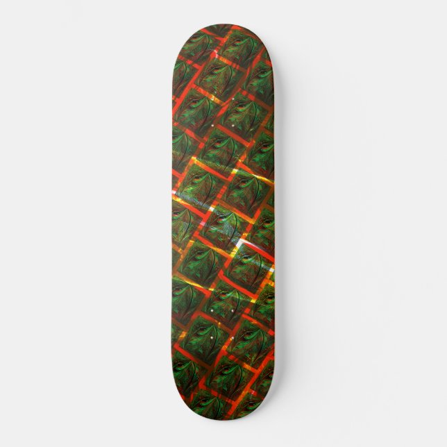 'Green framed eyes', scratches or red grating. Skateboard (Front)