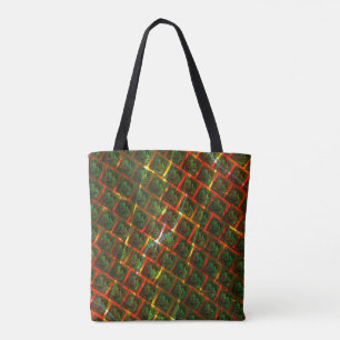 'Green framed eyes', scratches or red grid. Tote Bag