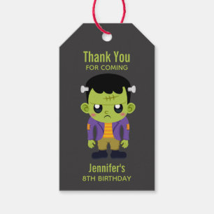Green Frankenstein Monster Halloween Birthday Gift Tags